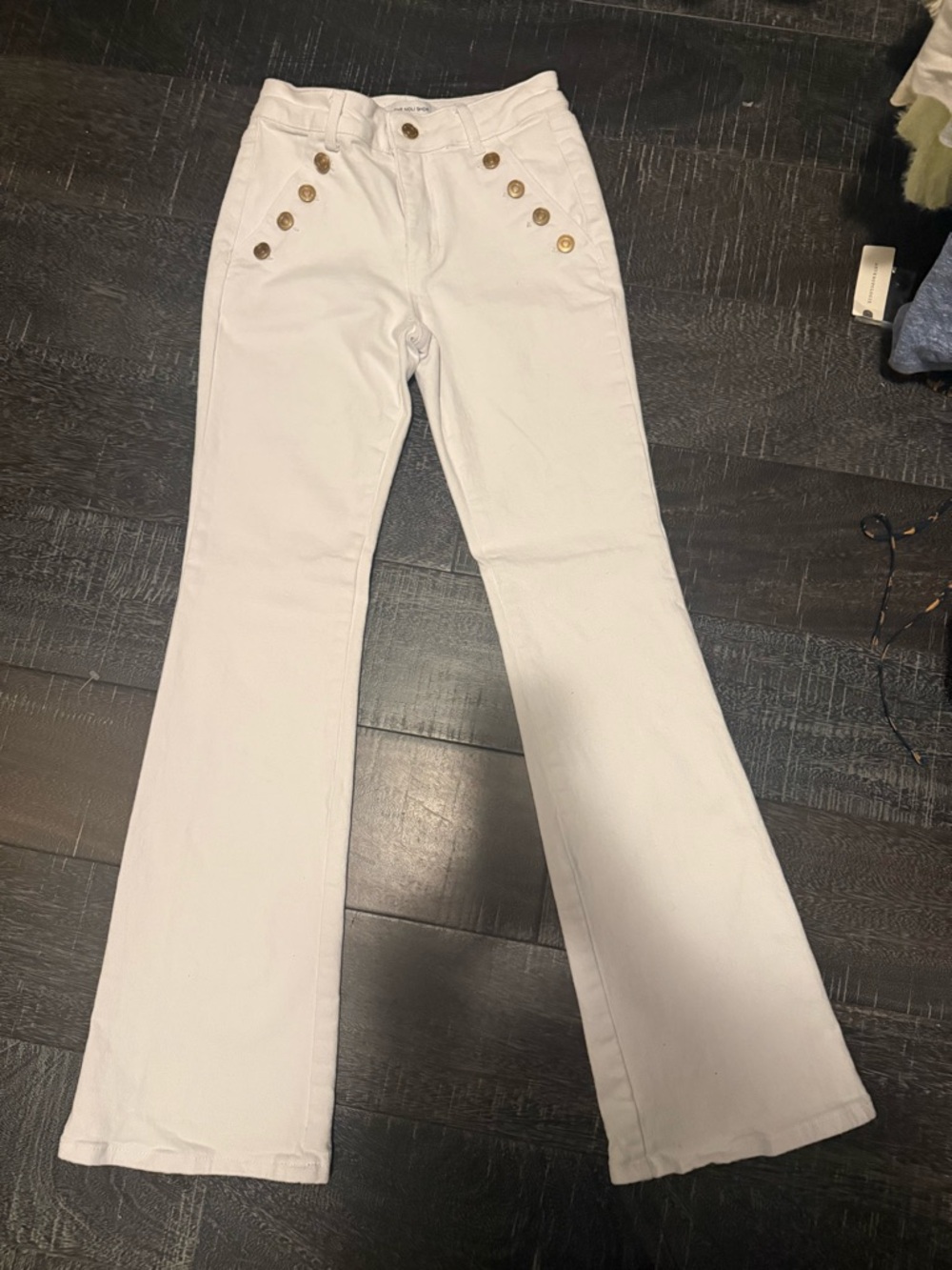 The Noli Shop White Sailor Button Flare Jeans